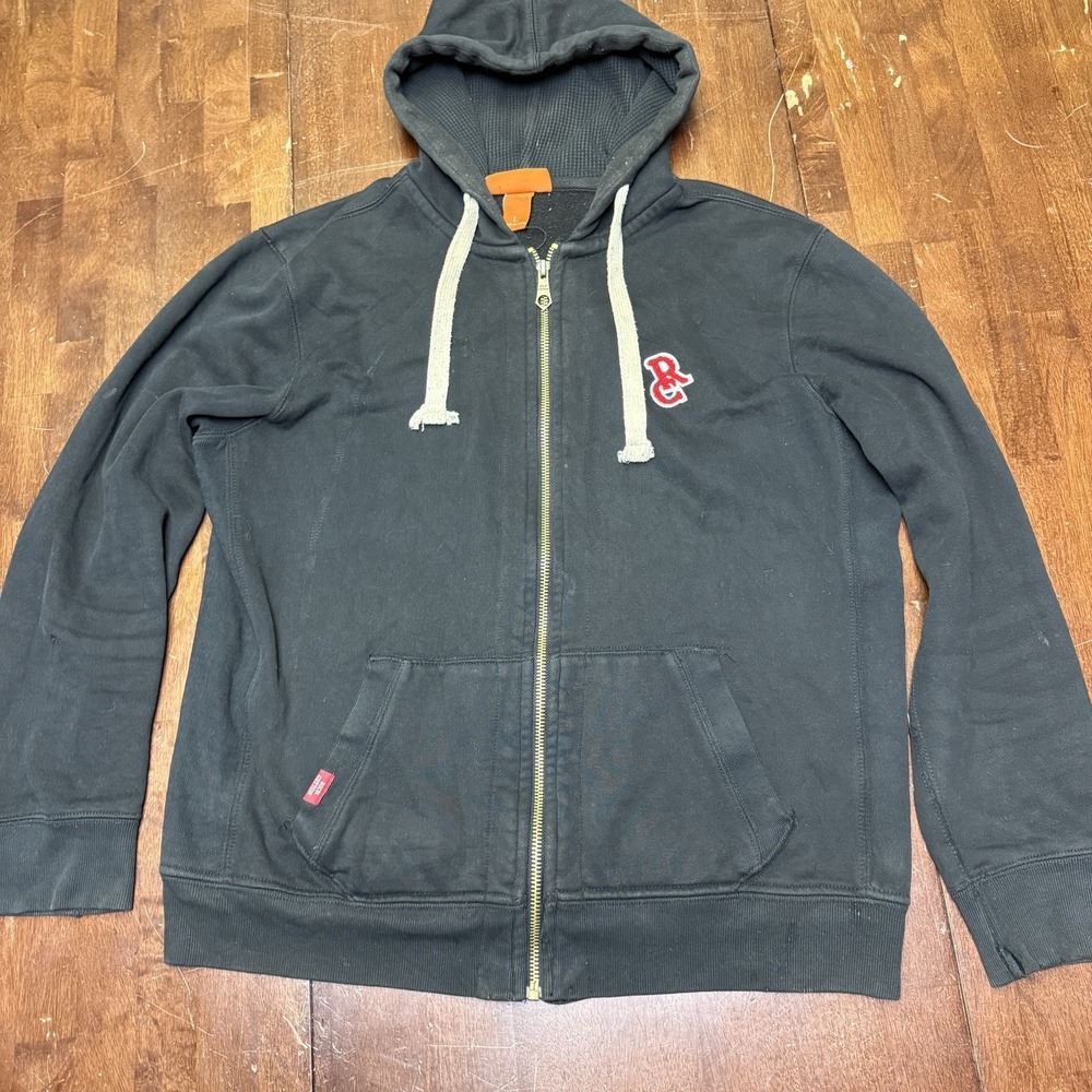 Rich Cotton Men's Large Full‎ Zip Hooded Fleece Jacket Thermal Black
